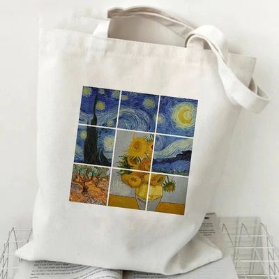 Acquisto di drogheria Tote Custom Printing Eco Canvas Handbag With VAN GAGH Painting