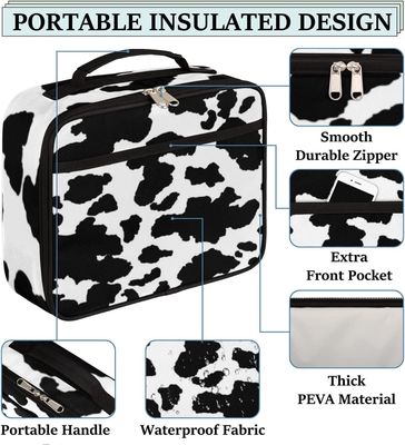 Multi borsa del pranzo stampata del tessuto mucca impermeabile funzionale con la maniglia