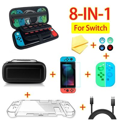 8 in 1 insieme accessorio del gioco per il cavo di Kit Screen Protector Case Charging degli accessori della valigia di viaggio del commutatore di Nintendo