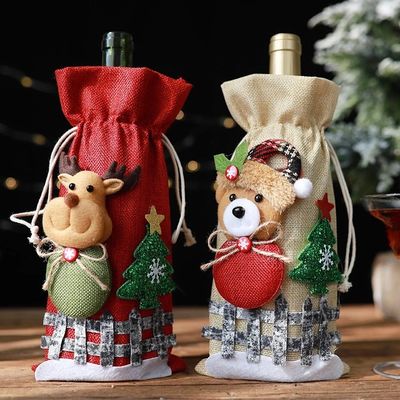 La bottiglia di vino di Natale dell'OEM della fabbrica copre la borsa per i supporti domestici del regalo della calza di Santa Claus Wine Bottle Cover Snowman