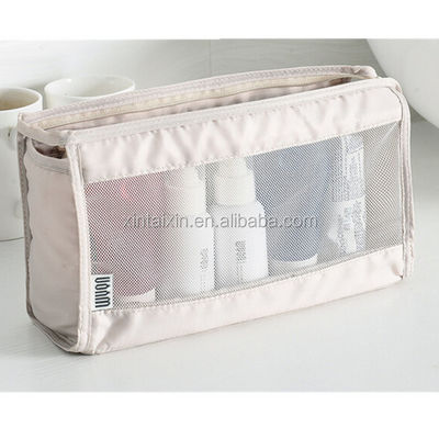 Poliestere della borsa dell'articolo da toeletta di vendita calda diretta della fabbrica chiaro e borsa cosmetica di bellezza di eco della borsa di trucco della maglia