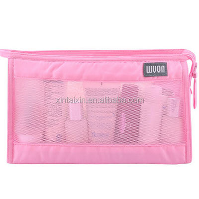 Poliestere della borsa dell'articolo da toeletta di vendita calda diretta della fabbrica chiaro e borsa cosmetica di bellezza di eco della borsa di trucco della maglia