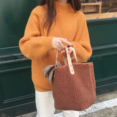 Stile di gusto squisito del Inter-corpo della lana dell'agnello della borsa a tracolla di inverno delle donne delle ragazze cachi beige casuali portatili calde della borsa