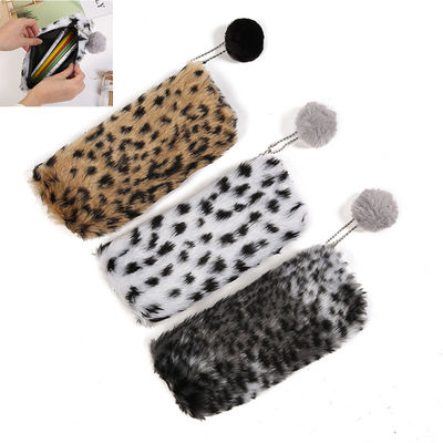 Le ragazze sveglie di Pencilcase della cancelleria della borsa di scuola del leopardo della stampa dell'astuccio per le matite creativo della peluche istruiscono lo studente Storage Bag dei rifornimenti
