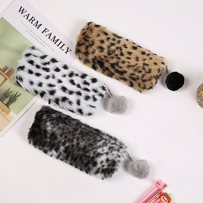 Le ragazze sveglie di Pencilcase della cancelleria della borsa di scuola del leopardo della stampa dell'astuccio per le matite creativo della peluche istruiscono lo studente Storage Bag dei rifornimenti