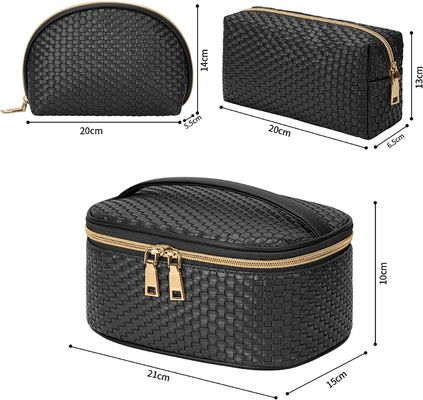Borsa cosmetica di viaggio della borsa di trucco per l'organizzatore impermeabile portatile Bag Toiletry Bags di trucco delle donne il nero di 3 pacchetti