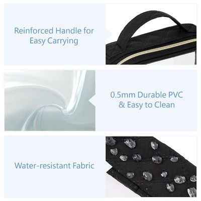 Borsa nera cosmetica del piccolo del neoprene di viaggio di stoccaggio di trucco della borsa del PVC articolo da toeletta in piedi trasparente su ordinazione della radura