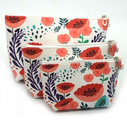 Cuoio cosmetico impermeabile dell'unità di elaborazione di grande capacità della borsa della borsa cosmetica di 3 PCS, bagno, stoccaggio (3 dimensioni) (fiore arancio del sole)