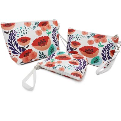 Cuoio cosmetico impermeabile dell'unità di elaborazione di grande capacità della borsa della borsa cosmetica di 3 PCS, bagno, stoccaggio (3 dimensioni) (fiore arancio del sole)