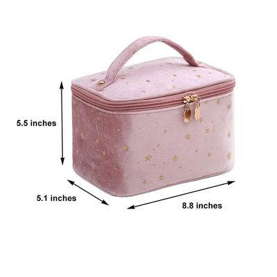 Borsa per trucco in velluto con manico Borsa per trucco con porta pennelli per trucco Borsa per trucco da viaggio rosa