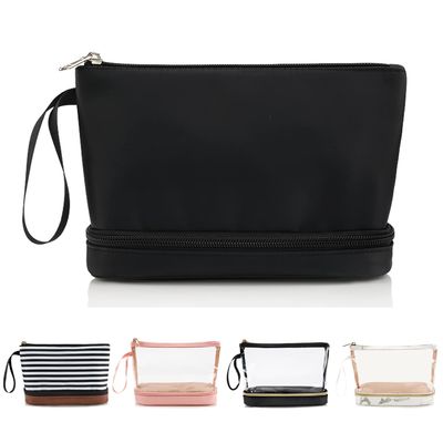 Signore cosmetiche impermeabili nere Carry On Clutch Makeup Bag del sacchetto di strato di modo le due con la spazzola organizzano
