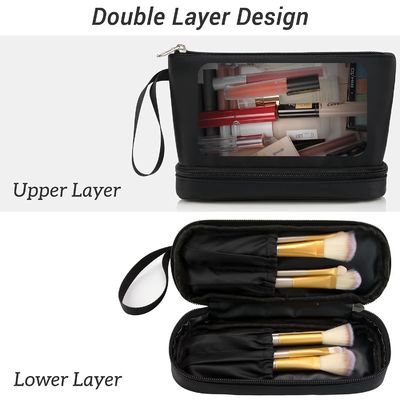 Signore cosmetiche impermeabili nere Carry On Clutch Makeup Bag del sacchetto di strato di modo le due con la spazzola organizzano