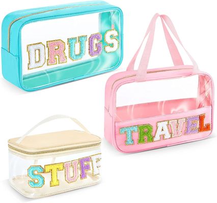 Il chiaro trucco insacca la borsa cosmetica dell'articolo da toeletta di viaggio della borsa della toppa della borsa di trucco della borsa di scintillio portatile impermeabile trasparente del PVC