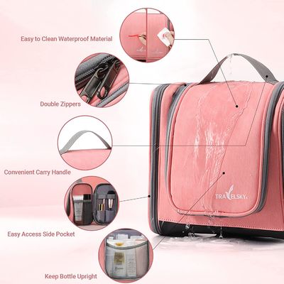 La borsa d'attaccatura per le donne, borsa rosa dell'articolo da toeletta del bagno di viaggio di trucco, signore medie impermeabili viaggia borsa dell'articolo da toeletta