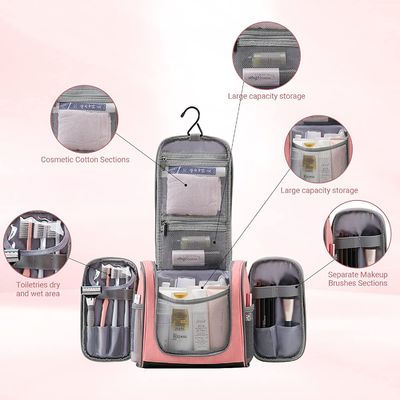 La borsa d'attaccatura per le donne, borsa rosa dell'articolo da toeletta del bagno di viaggio di trucco, signore medie impermeabili viaggia borsa dell'articolo da toeletta