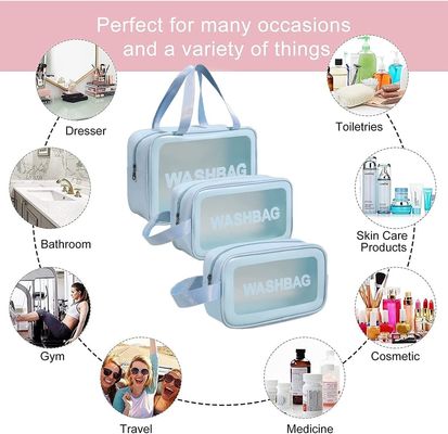 Borsa trasparente del lavaggio di viaggio del chiaro dell'articolo da toeletta della borsa 3 di PCS cosmetico di trucco per le donne