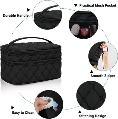 La borsa cosmetica di viaggio portatile di trucco con la grande borsa 2Pcs dell'articolo da toeletta di doppio strato della maniglia impermeabile compone la borsa per le donne