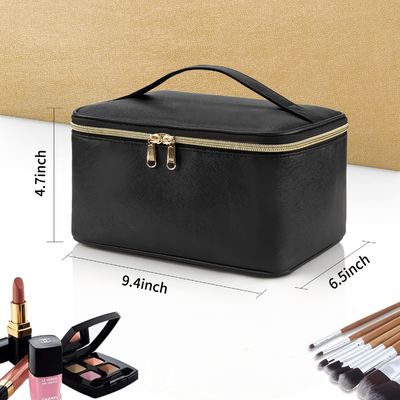 Borsa di trucco, borsa cosmetica portatile, organizzatore di caso di trucco di viaggio di grande capacità, borse nere di trucco per la borsa dell'articolo da toeletta delle donne