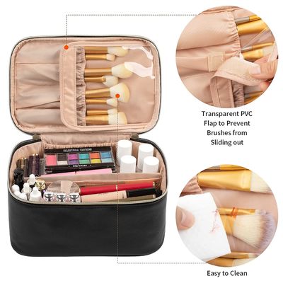 Borsa di trucco, borsa cosmetica portatile, organizzatore di caso di trucco di viaggio di grande capacità, borse nere di trucco per la borsa dell'articolo da toeletta delle donne