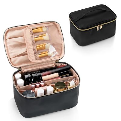 Borsa di trucco, borsa cosmetica portatile, organizzatore di caso di trucco di viaggio di grande capacità, borse nere di trucco per la borsa dell'articolo da toeletta delle donne
