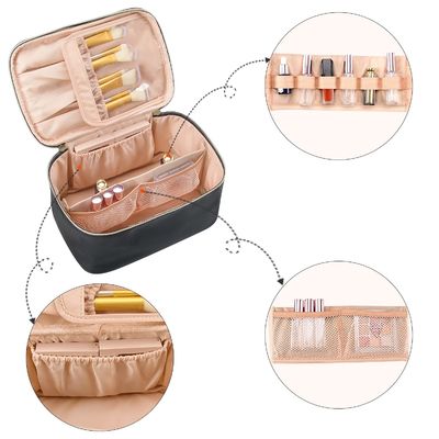 Borsa di trucco, borsa cosmetica portatile, organizzatore di caso di trucco di viaggio di grande capacità, borse nere di trucco per la borsa dell'articolo da toeletta delle donne