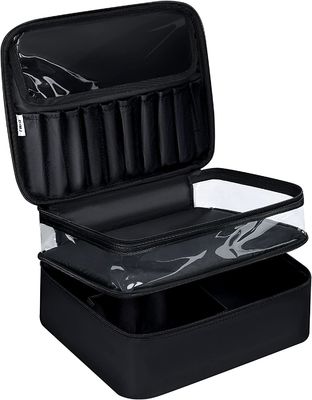 Borsa cosmetica della borsa impermeabile nera di trucco di capacità della lager per il viaggio