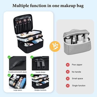 Borsa cosmetica della borsa impermeabile nera di trucco di capacità della lager per il viaggio