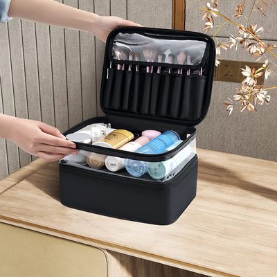 Borsa cosmetica della borsa impermeabile nera di trucco di capacità della lager per il viaggio