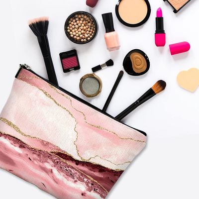 Borse cosmetiche divertenti impermeabili di trucco della tela sveglia della borsa per il marmo Sacchetto-rosa Makeu dell'articolo da toeletta di viaggio della chiusura lampo delle donne