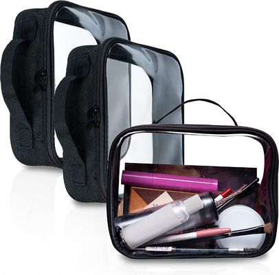 Chiare borse di trucco con la chiusura lampo 3pcs nel nero, 6,5 x 8,3 pollici - la dimensione di quarto, TSA ha approvato la borsa dell'articolo da toeletta