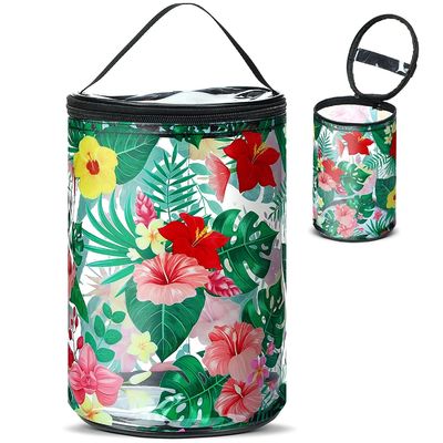 Borsa cosmetica del PVC della chiara della spiaggia di trucco della borsa borsa impermeabile dell'articolo da toeletta con floreale hawaiano della barca a vela della tartaruga di sopravvivenza della spiaggia