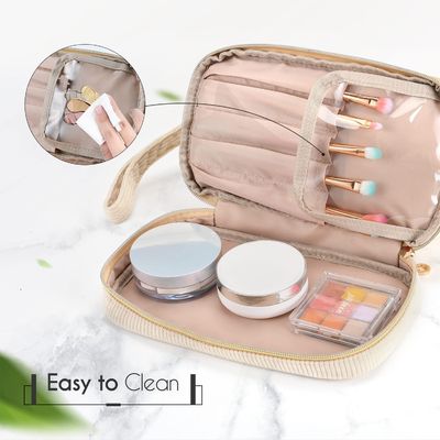 Borsa acqua-resisitant durevole molle di trucco di viaggio, grande doppio strato comporre borsa cosmetica per le donne
