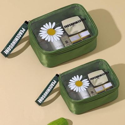 Borsa da trucco da viaggio impermeabile in PVC cosmetico trasparente margherita verde per donna uomo