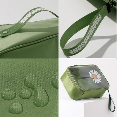 Borsa da trucco da viaggio impermeabile in PVC cosmetico trasparente margherita verde per donna uomo