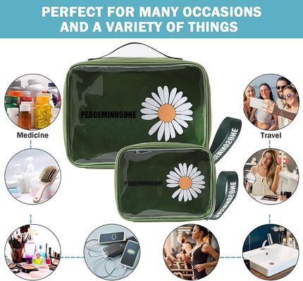 Borsa da trucco da viaggio impermeabile in PVC cosmetico trasparente margherita verde per donna uomo