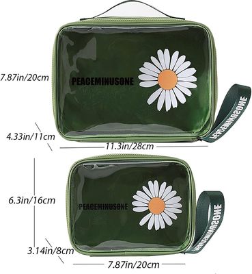 Borsa da trucco da viaggio impermeabile in PVC cosmetico trasparente margherita verde per donna uomo