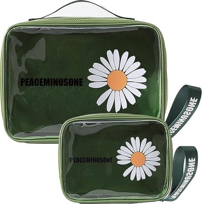 Borsa da trucco da viaggio impermeabile in PVC cosmetico trasparente margherita verde per donna uomo