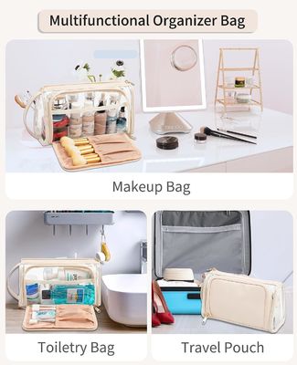 Custodia cosmetica trasparente Borsa da toilette con cerniera per trucco da viaggio con manico